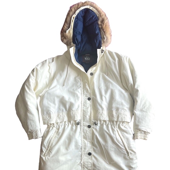 Vintage Woolrich Down Filled Puffer Winter White Coyote Fur Trim L - Picture 1 of 10